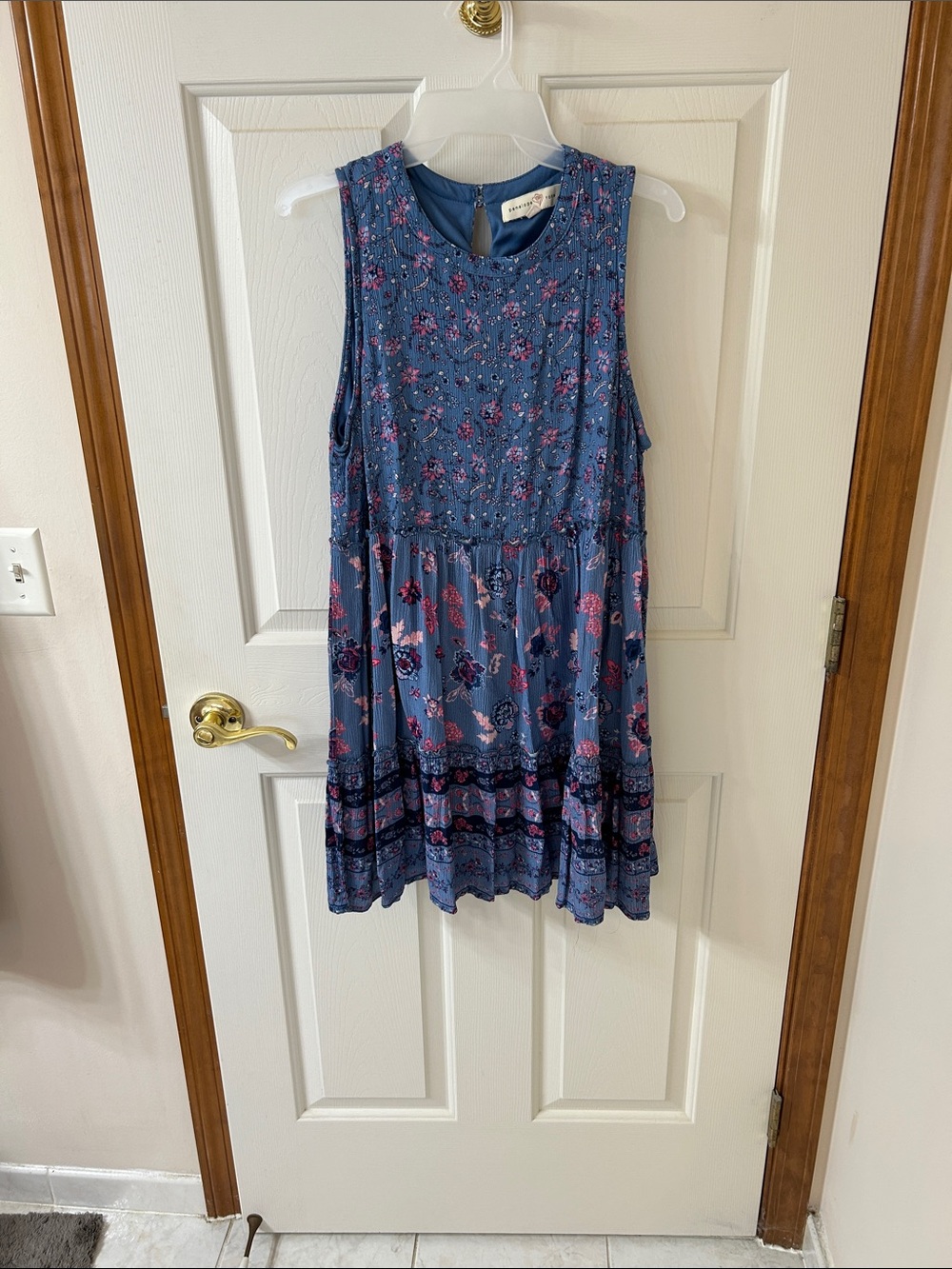 Blue Floral Sleeveless Tiered Summer Dress